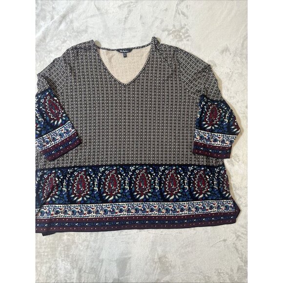 Ulla Popken Boho Paisley Print Tunic Top Size 32/34 (3X) V-Neck 3/4 Sleeve - Picture 8 of 13